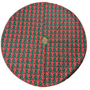 Handmade Quilted Christmas Tree Skirt Red Green White Polka Dot Snow ~ 52" Round